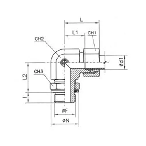 Угольник ввертный с уплотнительным кольцом и контргайкой TN 514 10 мм